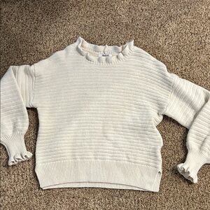 Madewell Cream Ruffle Crew Neck Sweater